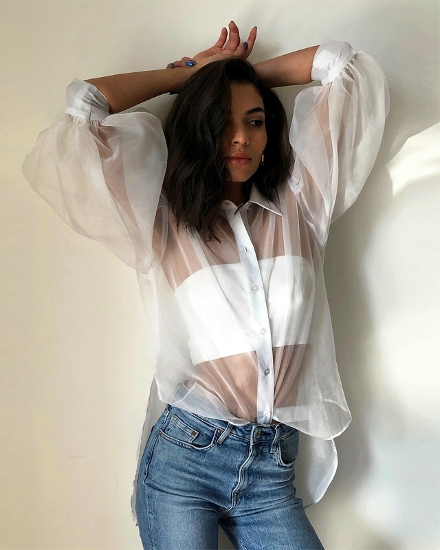 Shop Women's White Sheer Relaxed Fit Shirt-Front