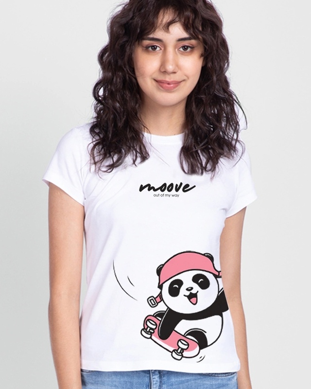 Shop Women's White Skater Panda Graphic Printed T-shirt-Front