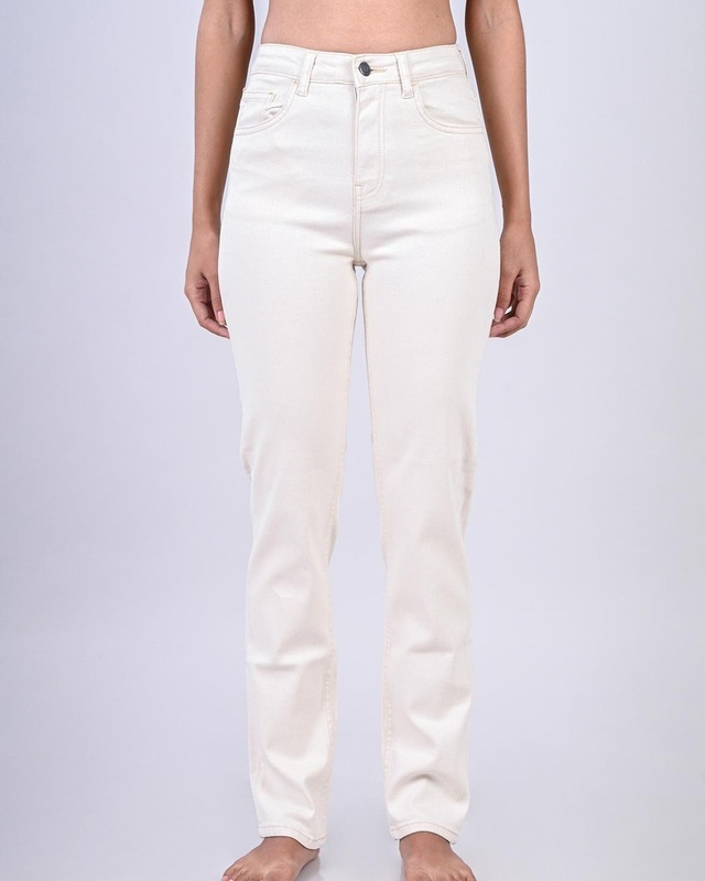 Shop Women's White Straight Fit Jeans-Front