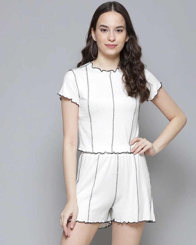 Shop Women's White Striped Co-ordinates-Front