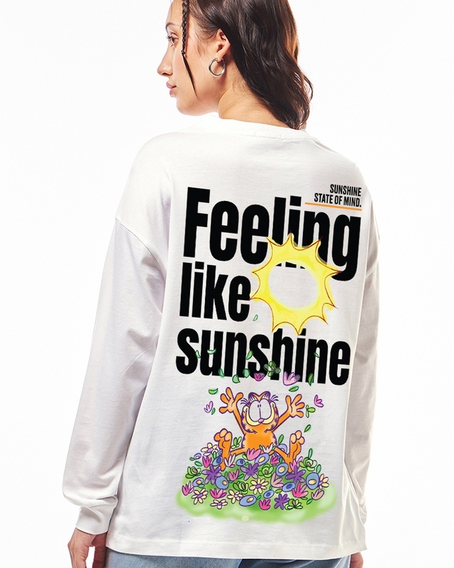 Shop Women's White Sunshine Graphic Printed Oversized T-shirt-Front