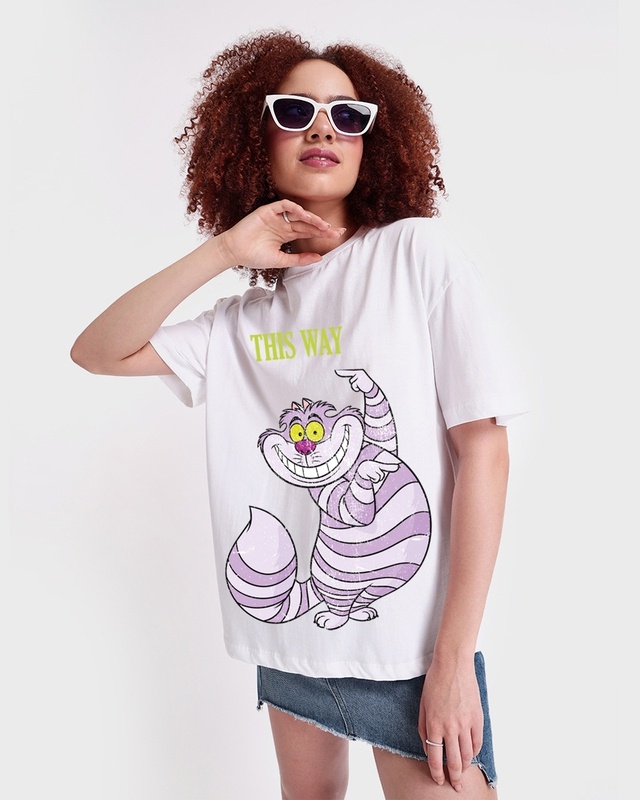 Shop Women's White This Way Graphic Printed Oversized T-shirt-Front