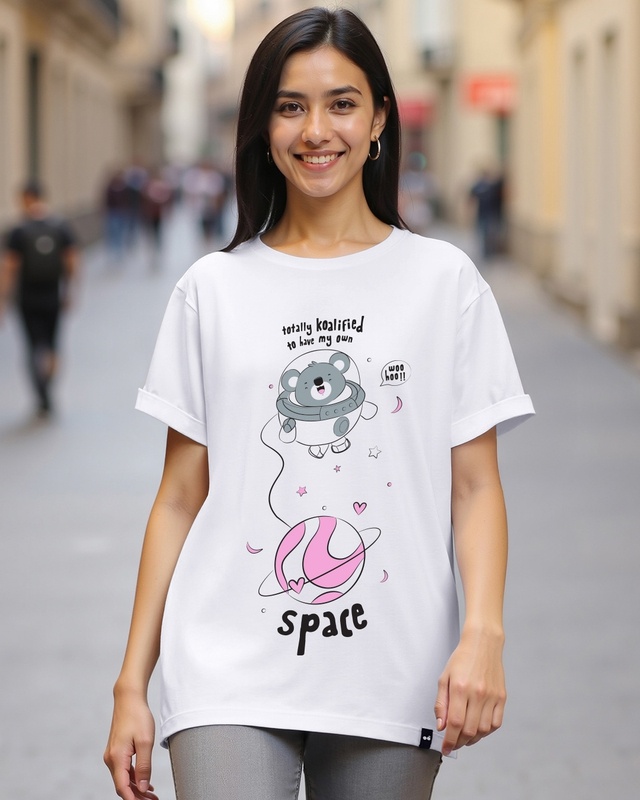 Shop Women's White Totally Koalified Graphic Printed Boyfriend T-shirt-Front