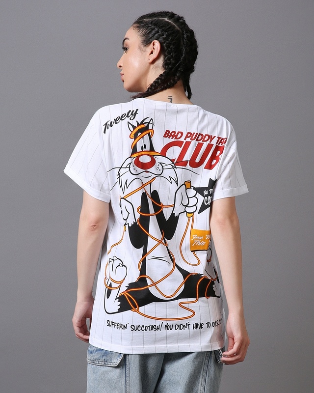 Shop Women's White TW Club Graphic Printed Boyfriend T-shirt-Front
