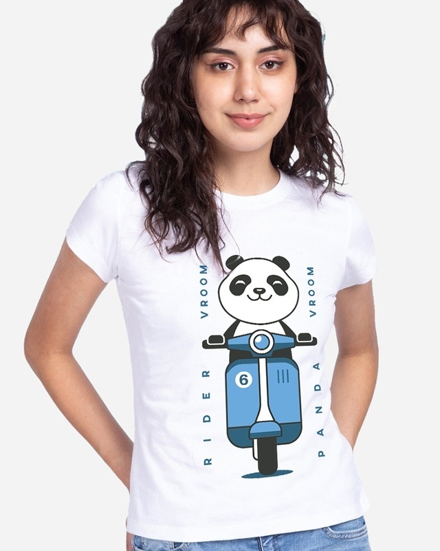 Shop Women's White Vroom Panda Graphic Printed T-shirt-Front