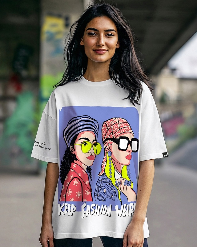 Shop Women's White Weird Fashion Graphic Printed Oversized T-shirt-Front