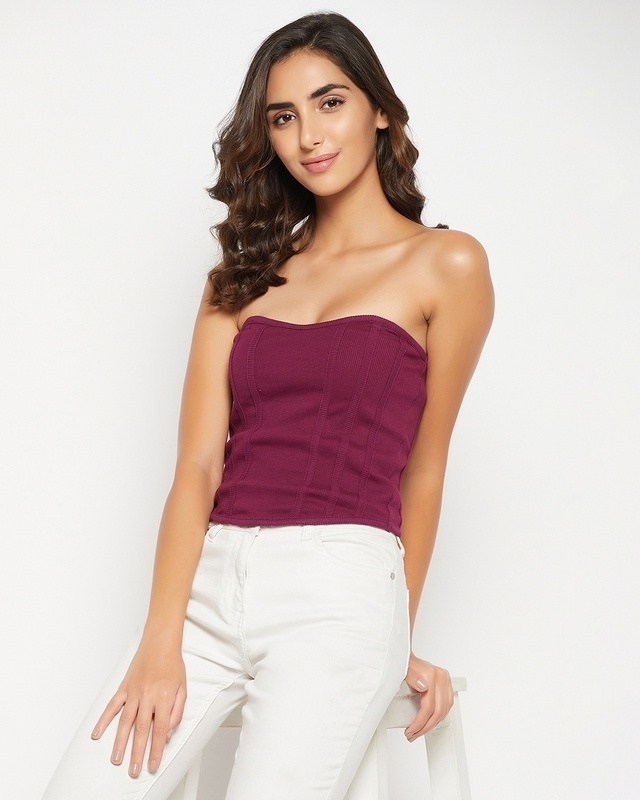 Shop Women's Wine Slim Fit Corset Top-Front