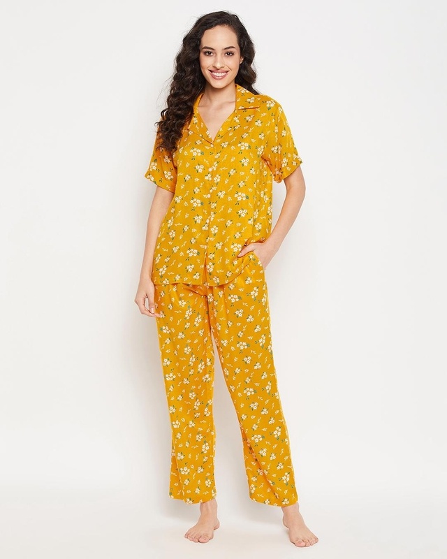 Shop Women's Yellow All Over Floral Printed Nightsuit-Front