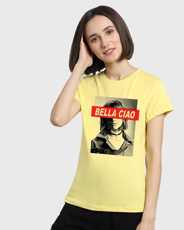 Shop Women's Yellow Bella Tokyo Graphic Printed T-shirt-Front