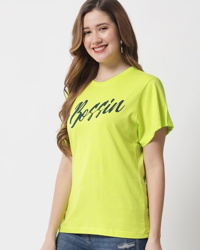 Shop Women's Yellow Bossin Typography T-shirt-Front