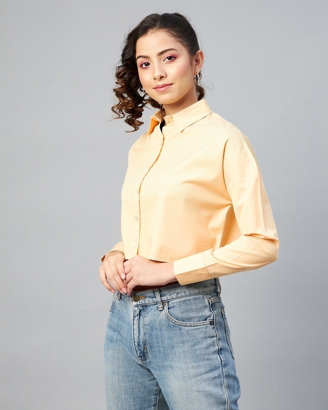 Shop Women's Yellow Boxy Fit Crop Shirt-Front
