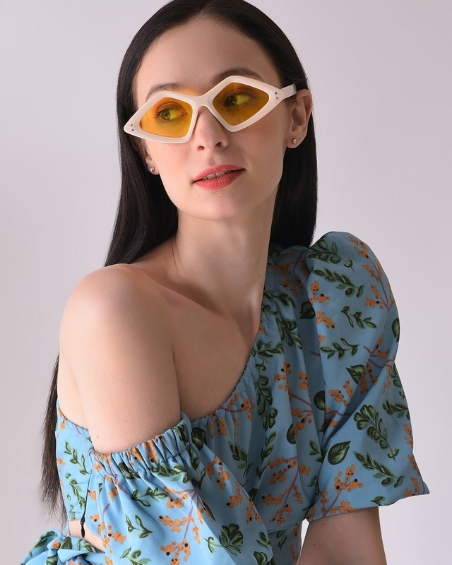 Shop Women's Yellow Geometric Polarised Lens Sunglasses-Front