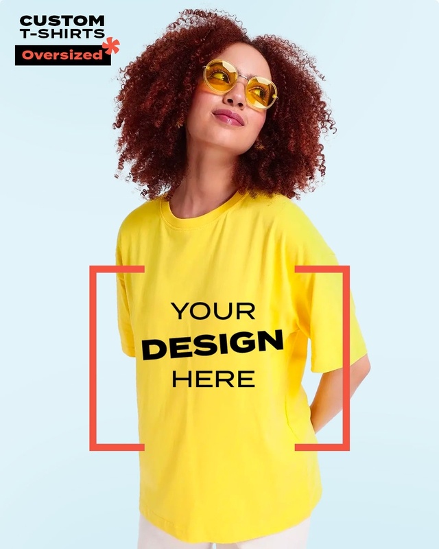 Shop Women's Yellow Customizable Streetwear Oversized T-shirt-Front