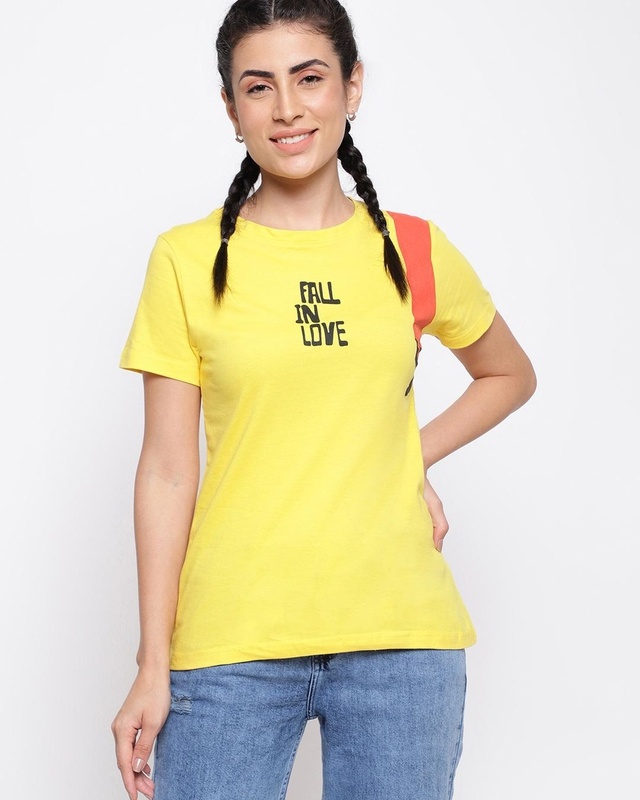 Shop Women's Yellow Graphic Printed T-shirt-Front