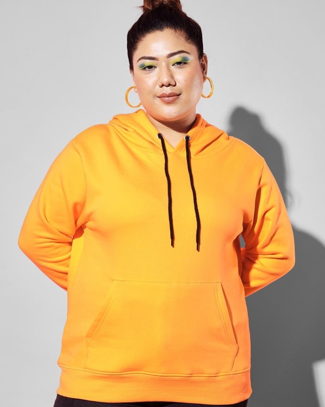 Shop Women's Yellow Hooded Plus Size Sweatshirt-Front