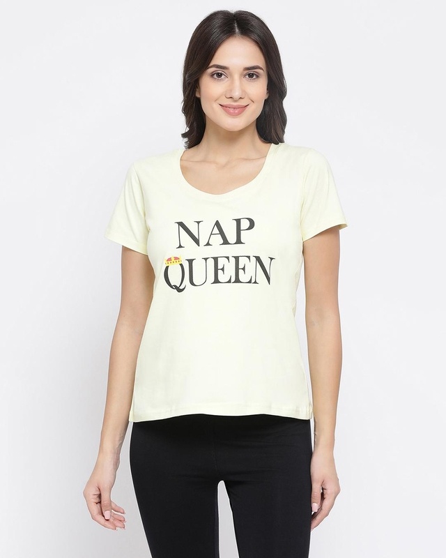 Shop Women's Yellow Nap Queen Typography T-shirt-Front