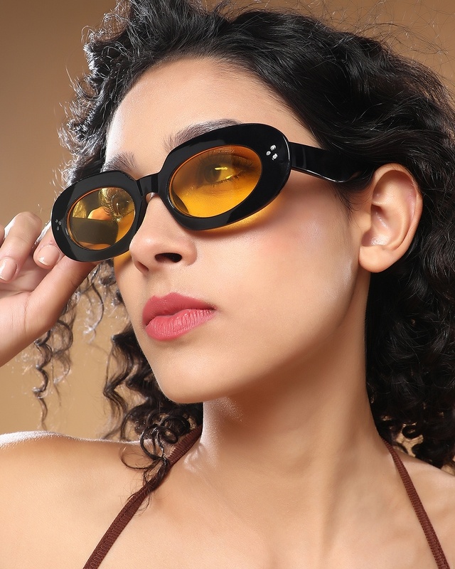 Shop Women's Yellow Oval Polarised Lens Sunglasses-Front