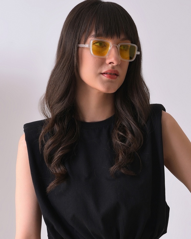 Shop Women's Yellow Square Polarised Lens Sunglasses-Front