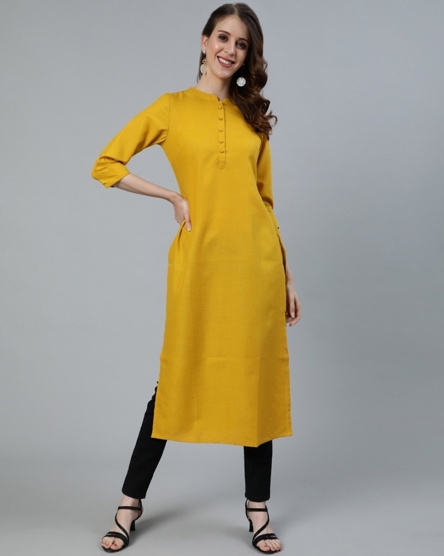 Shop Women's Yellow Relaxed Fit Kurta-Front