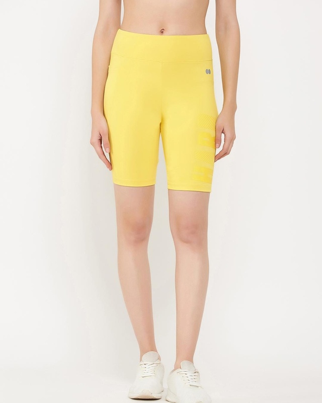 Shop Women's Yellow Slim Fit Activewear Shorts-Front