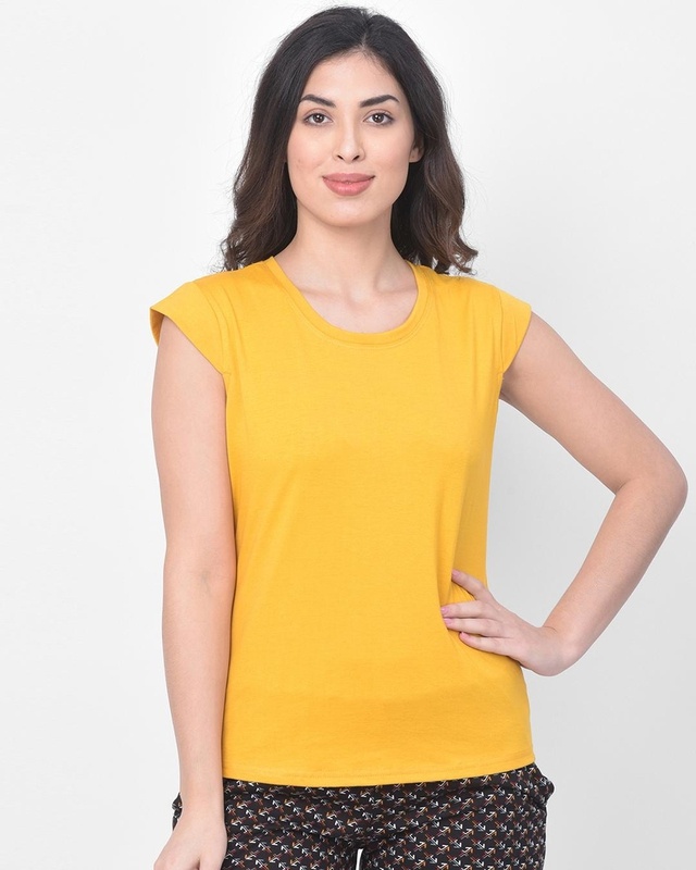 Shop Women's Yellow Slim Fit T-shirt-Front