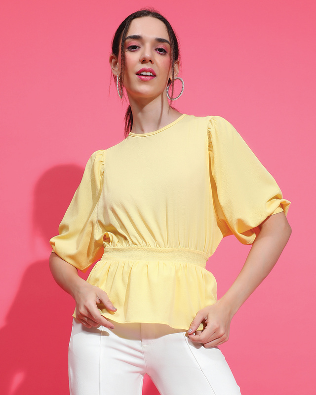 Shop Women's Yellow Smocked Top-Front