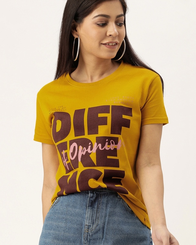 Shop Women's Yellow Typographic T-shirt-Front