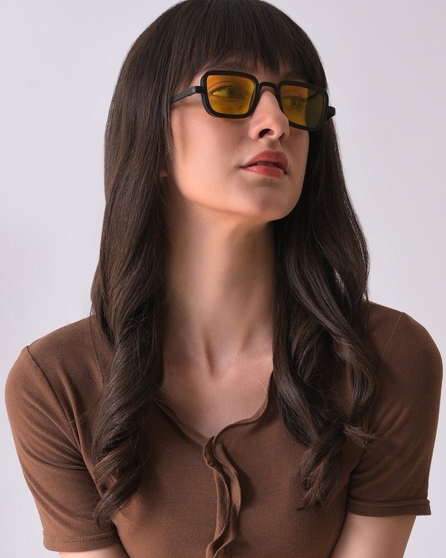 Shop Women's Yellow Wayfarer Polarised Lens Sunglasses-Front