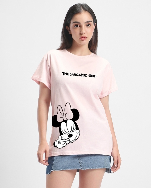 Shop Women's Pink Sarcastic One Graphic Printed Boyfriend T-shirt-Front
