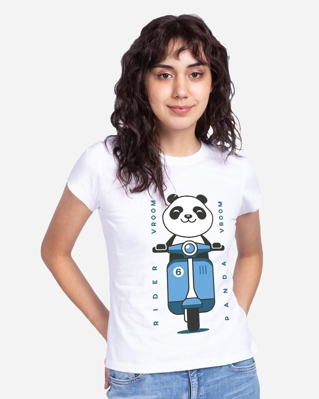 Shop Women's White Vroom Panda Graphic Printed T-shirt-Front