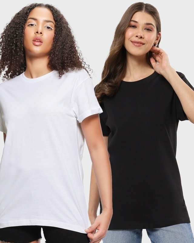 Shop Pack of 2 Women's White & Black Boyfriend T-shirt-Front
