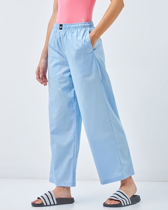 Buy online Women Light Blue Cotton Track Pant from bottom wear for