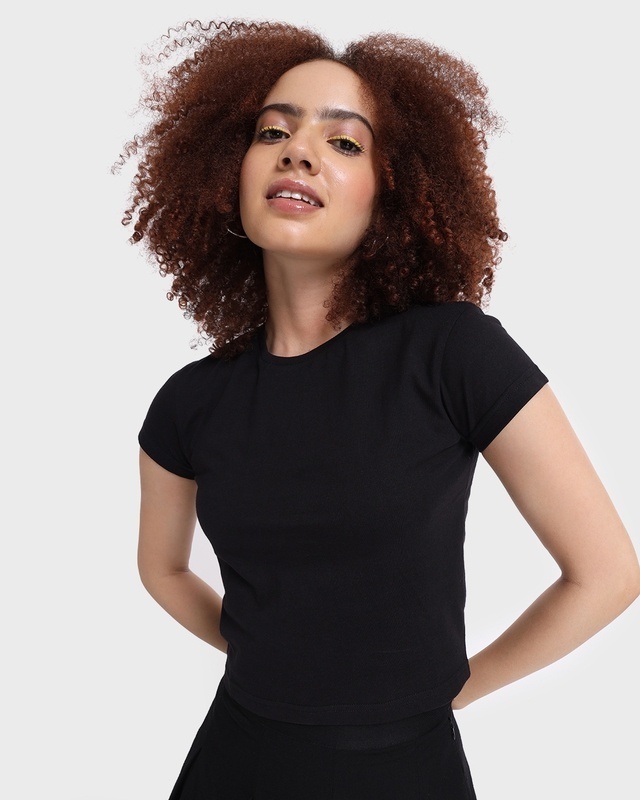 Shop Women's Black Slim Fit Short Top-Front