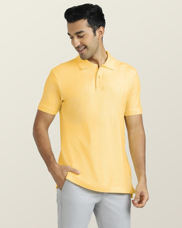 Shop Men's Yellow Polo T-shirt-Front