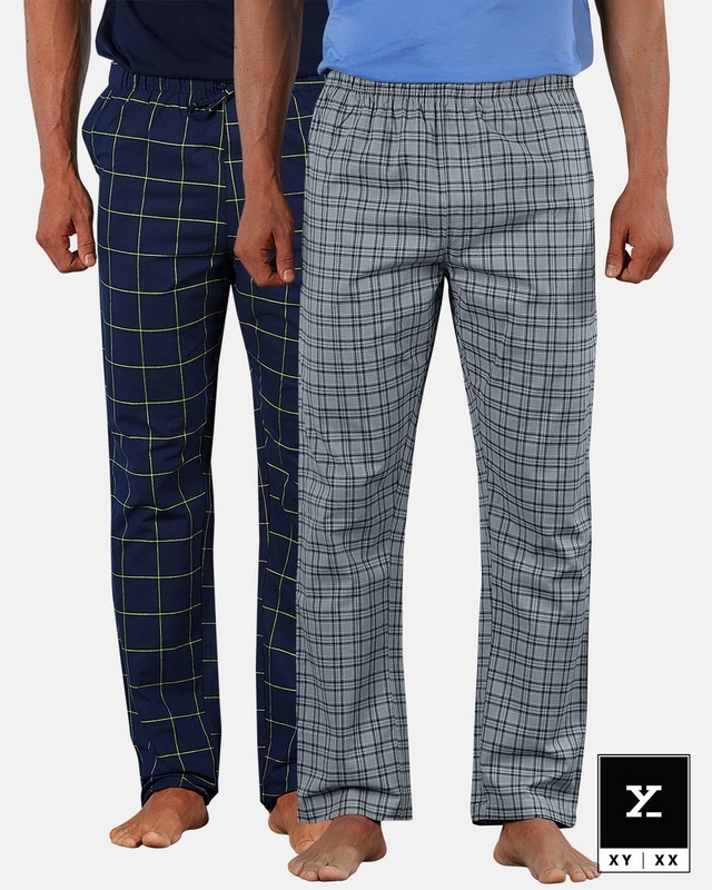 Shop XYXX Super Combed Cotton Checkered Pyjama for Men (Pack of 2)-Front