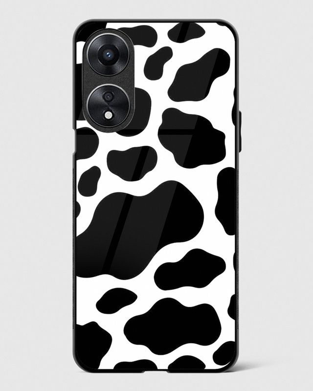 Shop Black Cow Print Premium Glass Case for Oppo A78 5G-Front