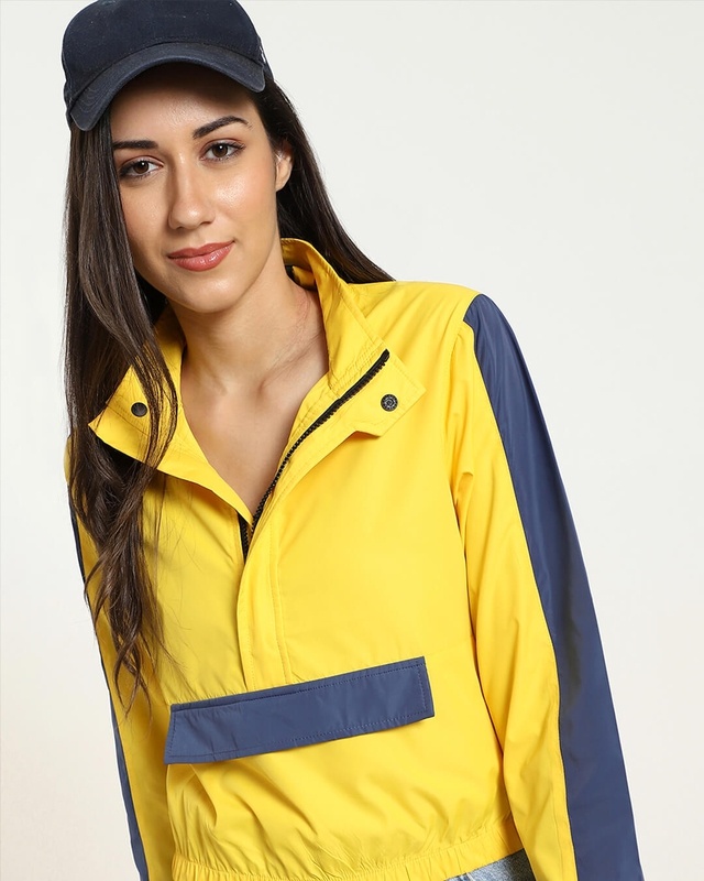 Shop Yellow Fashion Color Block Windcheater-Front