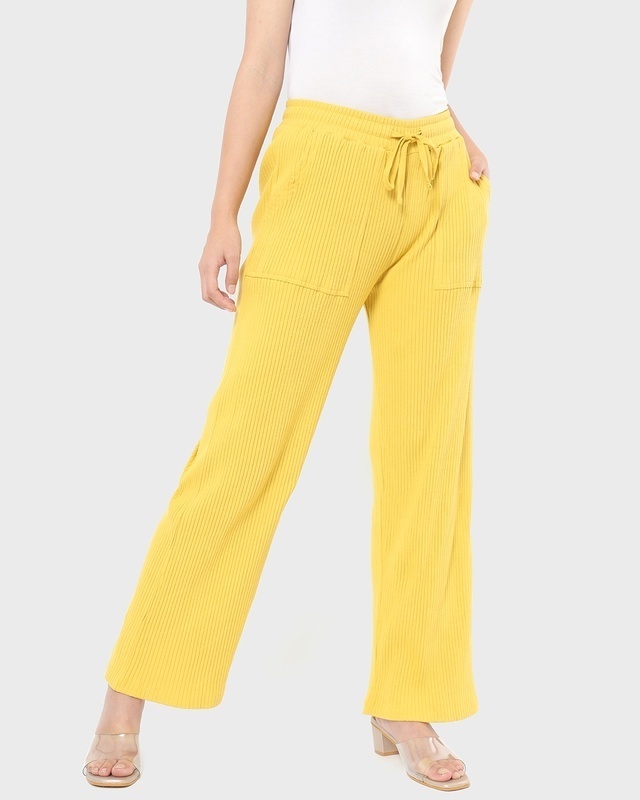 Shop Yellow Patch Pocket Casual Pants-Front