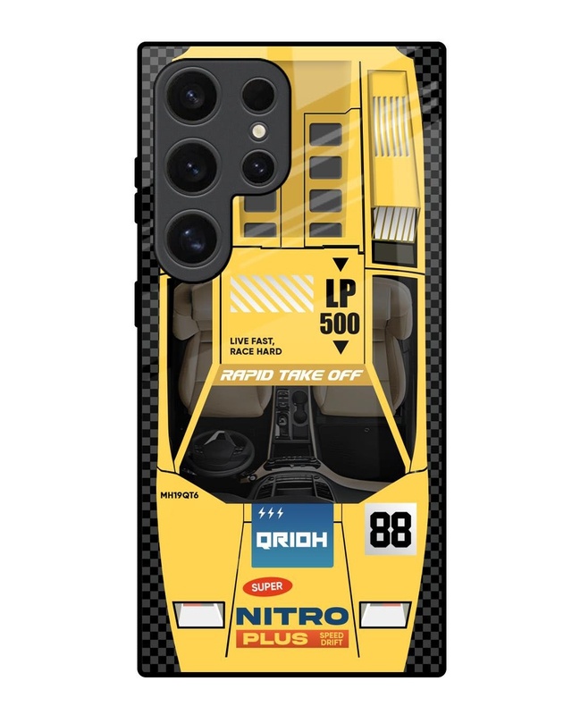 Yellow Racing Car Premium Glass Cover for Samsung Galaxy S24 Ultra 5G(Shock Proof,Scratch Resistant)