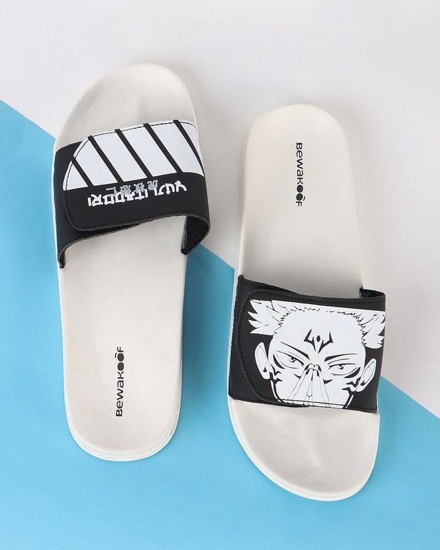 Shop Men's White Yuji Itadori Velcro Sliders-Front