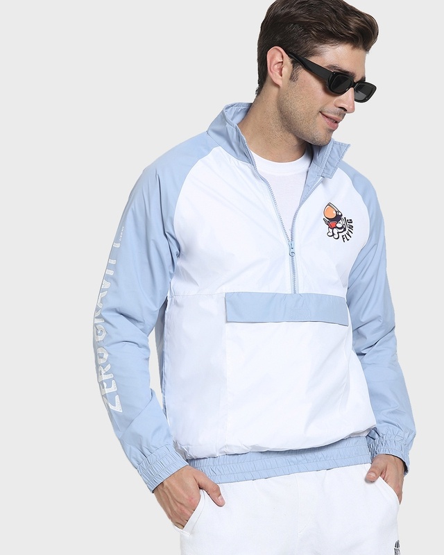 Shop Men's Blue & White Zero Gravity Color Block Windcheater Jacket-Front