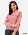 Shop Women's Dusty Pink & Grey Solid Sweatshirt With Striped Detail-Front