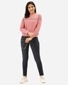 Shop Women's Dusty Pink & Grey Solid Sweatshirt With Striped Detail-Full