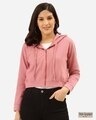 Shop Women's Pink Solid Hooded Crop Sweatshirt-Front