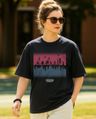 Shop Women's Jet Black Upside Down Graphic Printed Oversized T-shirt-Front