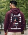 Shop Men's Fig Brown Ghost Of Uchiha Graphic Printed Oversized Hoodies-Front