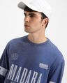 Shop Men's Blue Madara Typography Oversized Acid Wash T-shirt