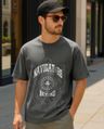 Shop Men's Dark Shadow Grey Navigators Graphic Printed Oversized T-shirt-Front
