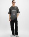 Shop Men's Dark Shadow Grey Navigators Graphic Printed Oversized T-shirt