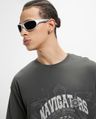 Shop Men's Dark Shadow Grey Navigators Graphic Printed Oversized T-shirt